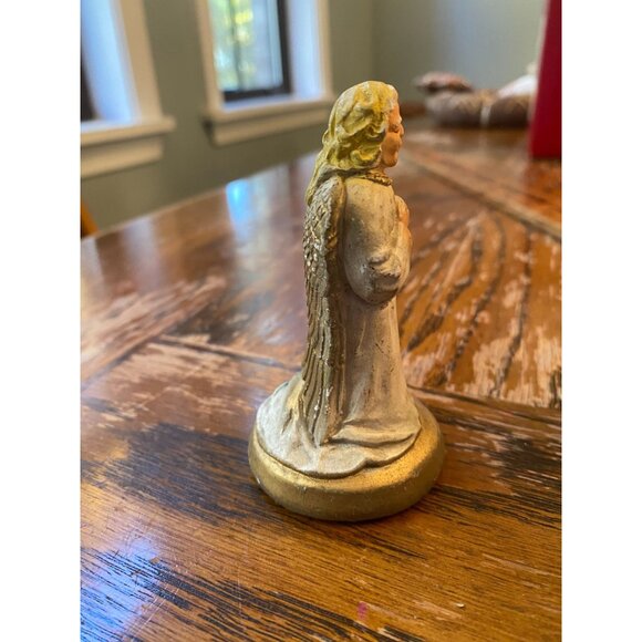 Hand-Painted Ceramic Angel Figurine With Gold Wings & Base - Picture 2 of 6